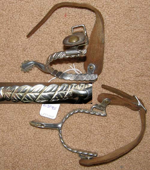 Engraved Western Spurs Fancy Twisted Vine Western Spurs with Spur Straps