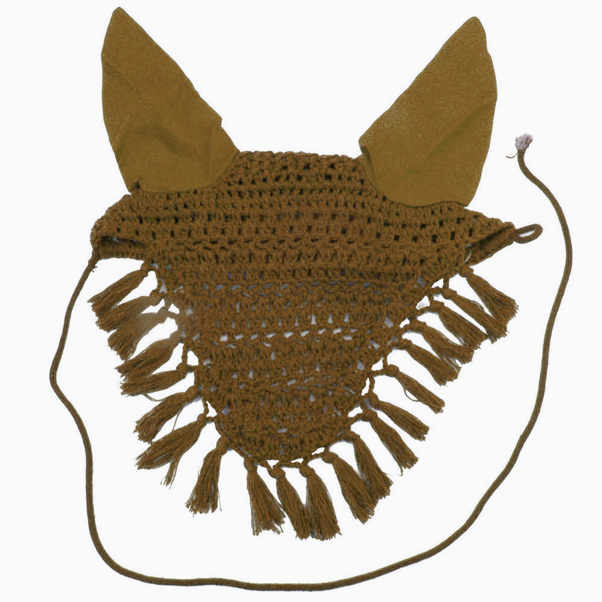 Legacy Fancy Solid Crochet Ear Net Crochet Fly Veil with Fringe Earnet Pony Brown