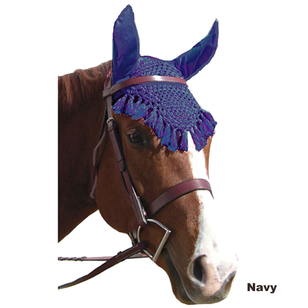 Legacy Fancy Solid Crochet Ear Net Crochet Fly Veil with Fringe Earnet Pony Navy Blue