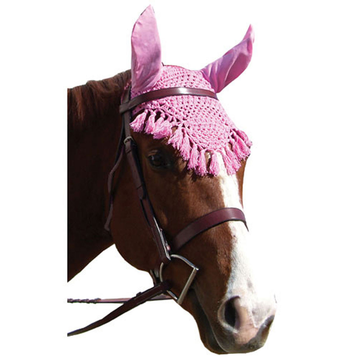 Legacy Fancy Solid Crochet Ear Net Crochet Fly Veil with Fringe Earnet Pony  Pink