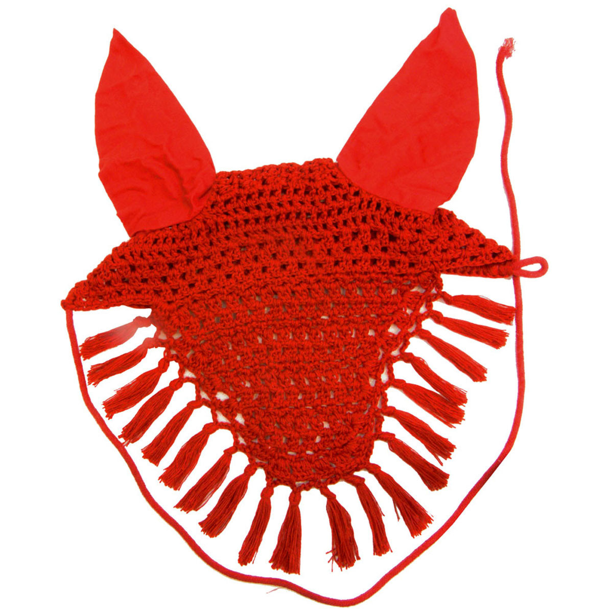 Legacy Fancy Solid Crochet Ear Net Crochet Fly Veil with Fringe Earnet Pony Red