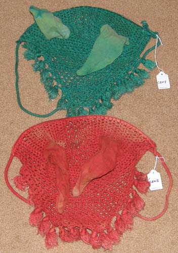 Crochet Ear Net Crochet Ear Bonnet  Fly Veil with Tassels Green Red White