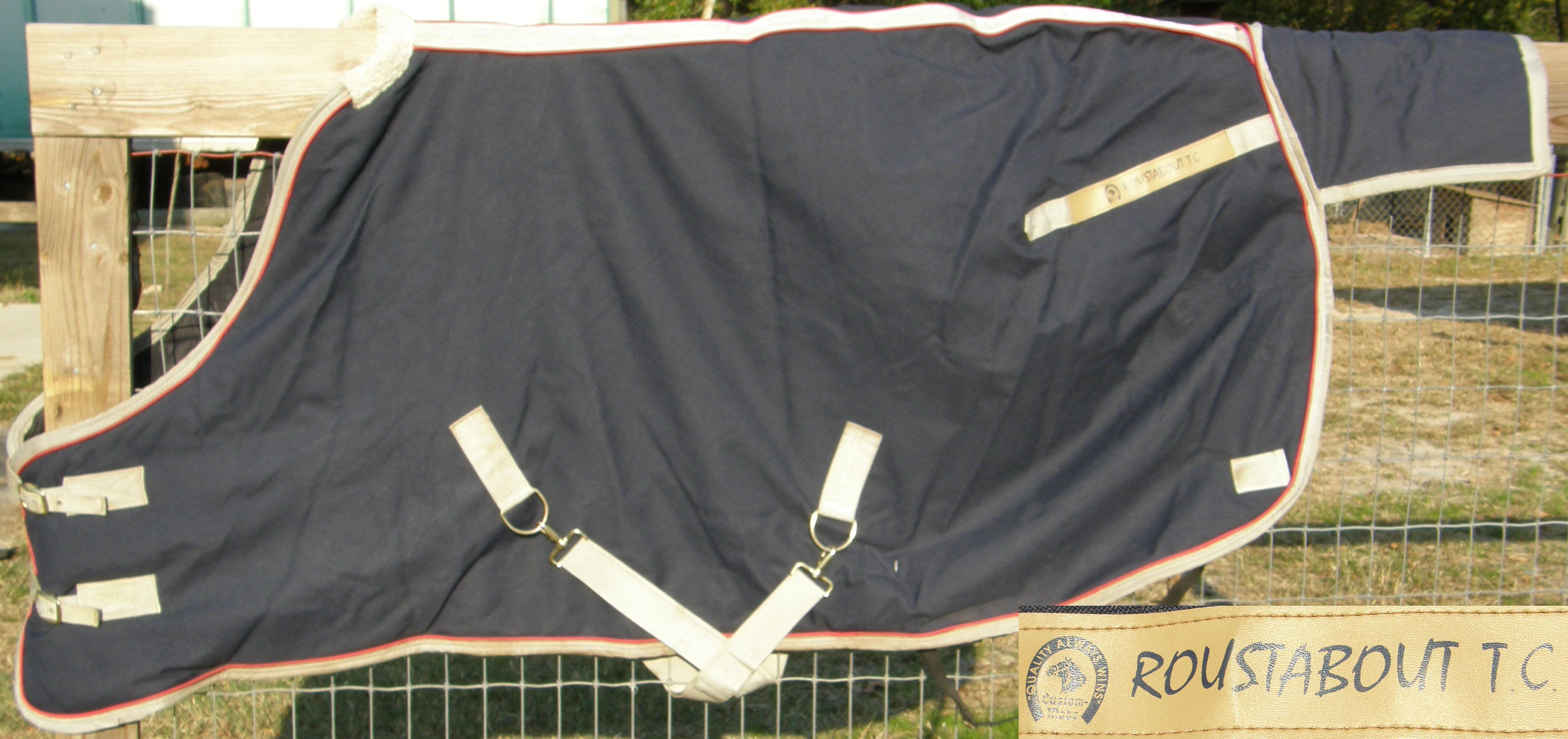 76” OF Custom Made Saddlery Roustabout TC 1200D Waterproof Breathable Turnout Blanket Horse Winter Blanket Navy Blue/Grey