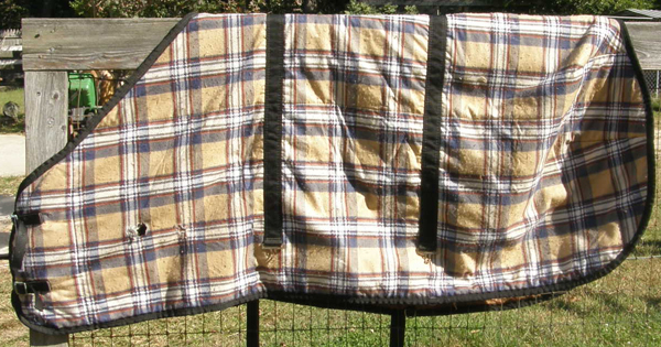 78” OF Simco Lined Stable Blanket Horse Blanket Winter Blanket Tan/Black Plaid