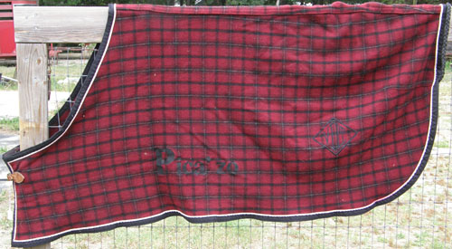 80” OF Equine Outfitters Plaid Wool Dress Sheet Stable Sheet Horse Cooler Red/Black Plaid