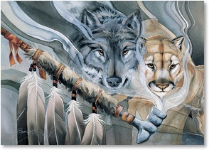 Birthday Card Leanin' Tree Wolves & Peace Pipe Indian Wolf Greeting Card Fire South Jody Bergsma