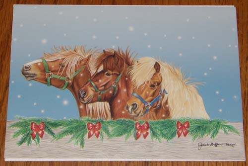 Horse Christmas Card Note Card For Framing Three Ponies Horse Blank Greeting Card Janet Griffin Scott