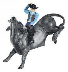 Breyer #5970/#5964 Collectibulls Rodeo Play Set Loco Louie Grey Bull Rodeo Rider Fence