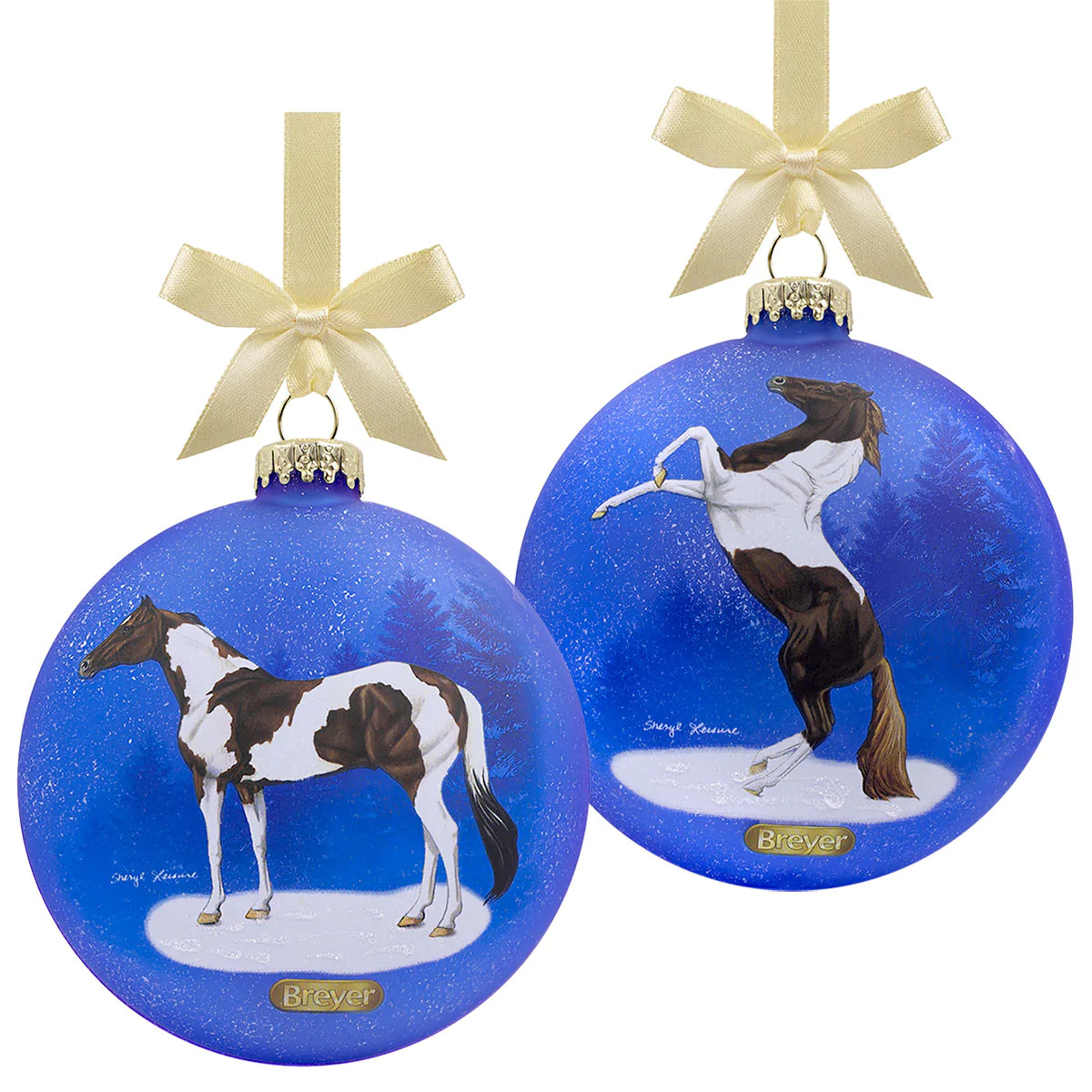 #700826 Artist Signature Glass Ornament Paint Pinto Horse Christmas Holiday Horse Ornament 2022 Sheryl Leisure