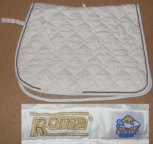 Roma Wick Easy Double Diamond Ecole Dressage Pad Quilted Cotton Padded Event Style Pad AP All Purpose English Saddle Pad White