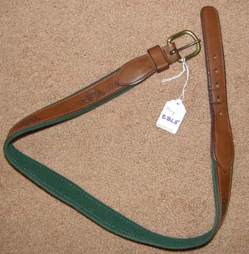 Tory Leather Web Belt English Belt Tooled Leather Fox Hunting Horn Belt with Brass Buckle 30" Brown Hunter Green Web