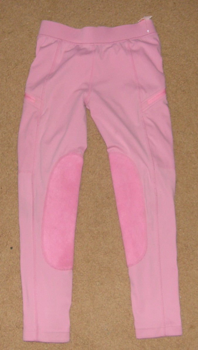 Willit Riding Tights Pull On Schooling Tights Knee Patch English Breeches Riding Pants Pink Youth S 21" waist