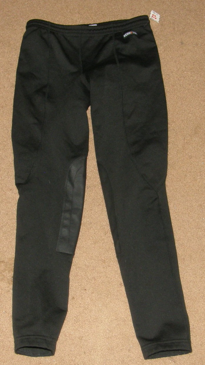 Kerrit's Knee Patch Pull On English Breeches Performance Riding Tight Fleece Lined Schooling Tights Kids/Youth XL Black 25" waist