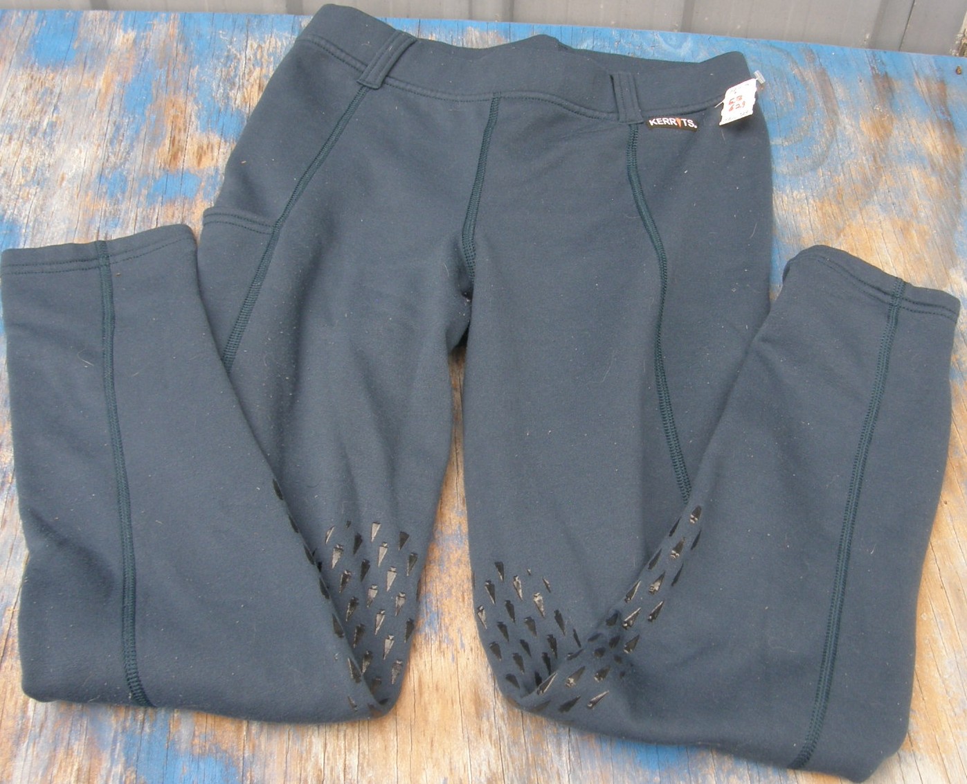 Kerrits Kids Power Stretch Fleece Pull On Riding Tights Knee Patch English Breeches English Riding Pants Youth XL 26" waist Navy Blue
