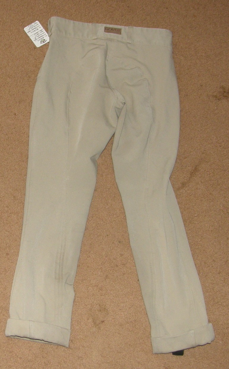 Competition Stretch Jodhpur Breeches Front Zip Knee Patch English Breeches Childs 14 Tan 26" waist
