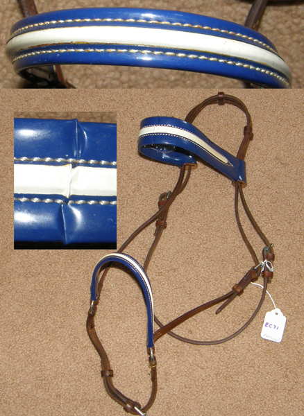 Patent Leather Show Browband & Caveson Set Blue/White Show Caveson Set Arabian Morgan Gaited Horse Cob