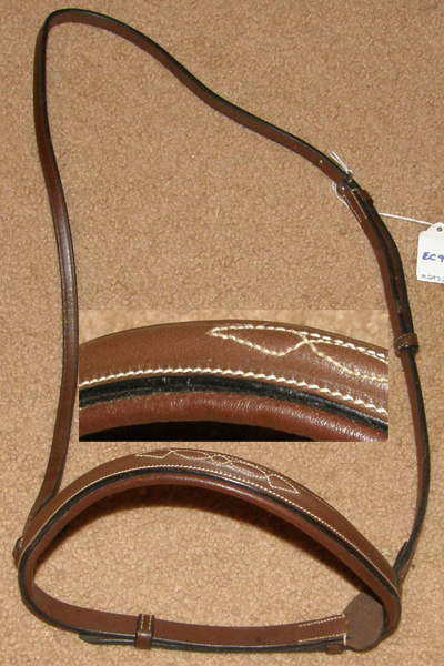 Padded Leather Round Raised English Caveson Fancy Stitched English Noseband Brown Horse