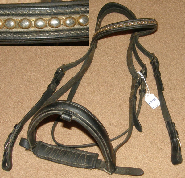 Round Raised English Headstall Leather Padded Snaffle Bridle English Bridle Dressage Bridle Crank Flash Noseband Jawband Noseband Black Horse