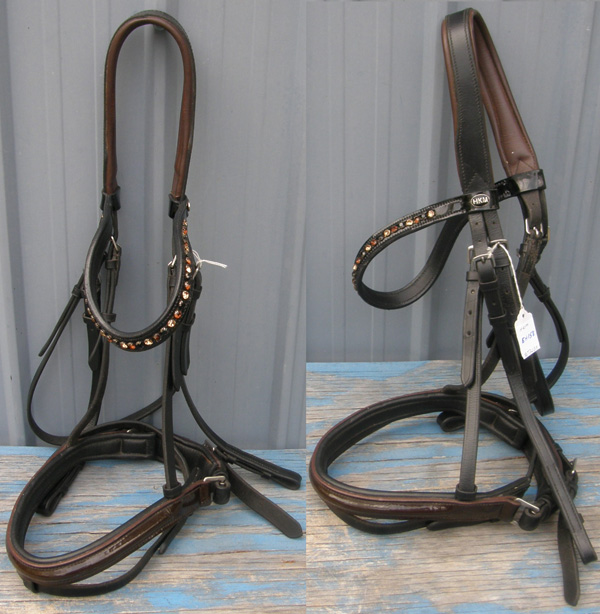 HKM Nadine Padded Leather Black English Headstall Round Raised Patent Leather Jawband Noseband Flash Attachment Snaffle Bridle Dressage Bridle with Crystal Bead Browband Bling Browband Horse