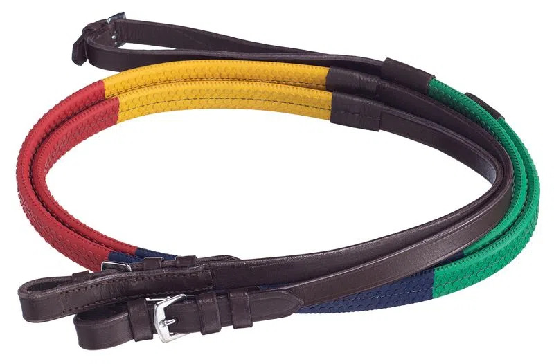 Silver Fox Rubber Grip Schooling Reins Colored Event Reins Rainbow Reins Kris Rubber Reins Black English Reins 5/8” x 54”