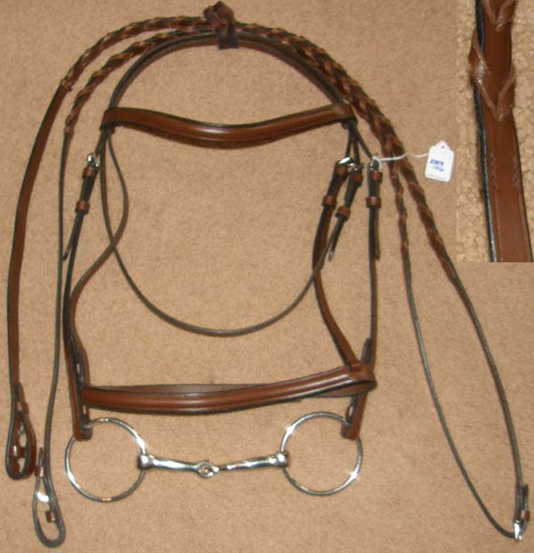 Round Raised Snaffle Bridle English Bridle Laced Reins 5" Loose Ring Snaffle Bit Brown Horse