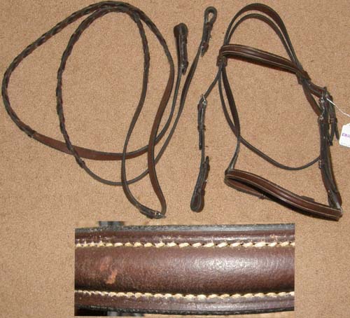 Round Raised English Bridle Snaffle Bridle Laced Reins Dark Brown Pony