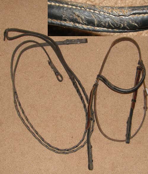 Two Tone Round Raised English Bridle English Snaffle Bridle 5/8” Laced Reins L Horse Dark Brown/Black