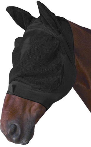 Roma Stretch Fly Mask with Ears Stretch Eye Saver with Zipper Small/Cob Black