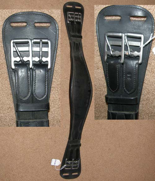 28” Padded Shaped Leather Dressage Girth Contour Dressage Girth English Girth Dual Elastic Ends Black