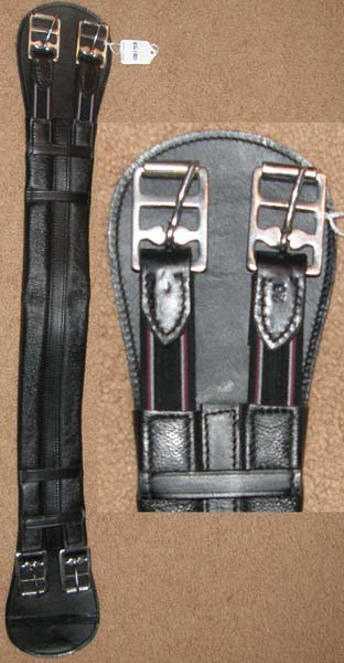 26” Dressage Girth Padded Leather Dressage Girth Elastic Ends Black