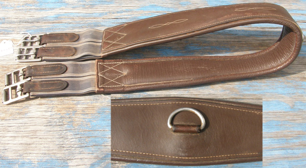 Shires Atherston Anti-Chafe Girth Padded Shaped Leather English Girth with Elastic Ends Havana Brown 49"