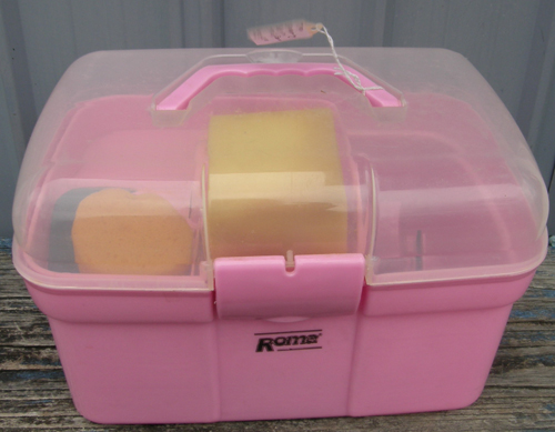 Roma Ultimate Rally Grooming Kit Horse Grooming Tack Box Brush Sweat Scraper Sponge Mane Comb Hoofpick Plastic Grooming Tote Grooming Caddy Ringside Tote Box Pink