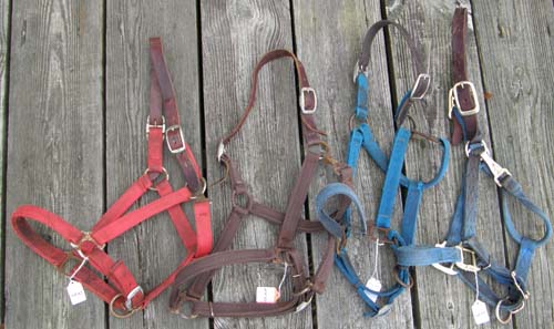 Hamilton Nylon Safety Halter Leather Crown Iron Horse Breakaway Halter Adjustable Halter with Throat Snap Horse Red Blue Brown