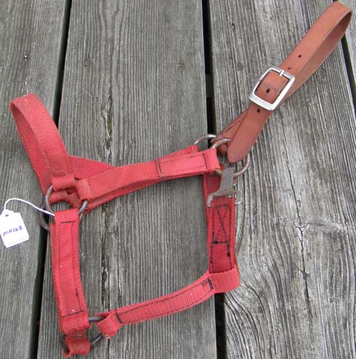 Nylon Safety Halter Leather Crown Breakaway Halter with Throat Snap Horse Red