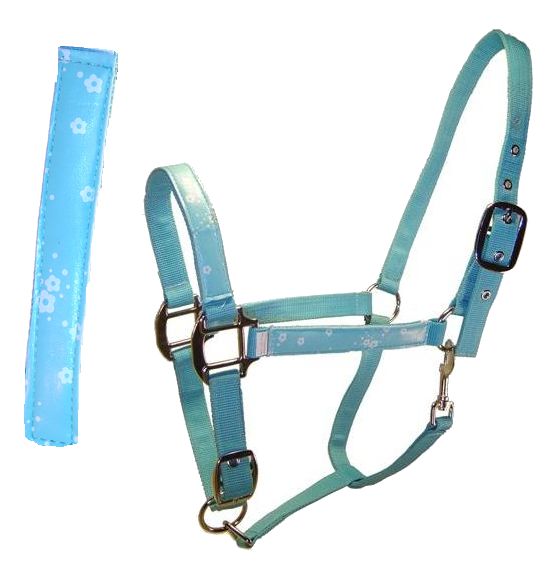 2X Cowboy Brand Cob/Arabian Sized Blue Multicolor Padded and Lined Nylon Halter