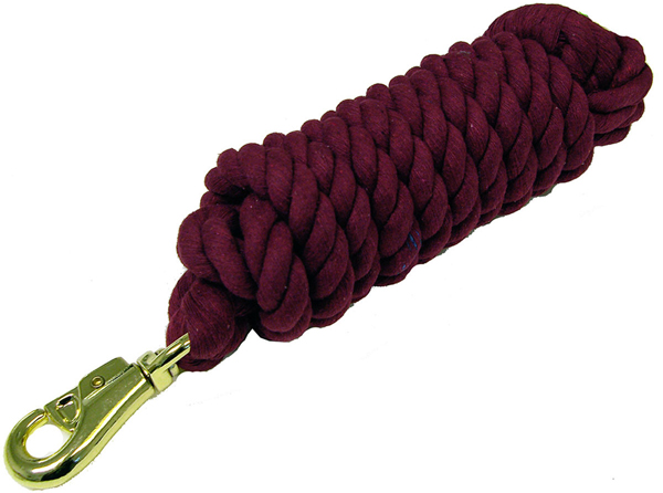 Cotton Lead Rope with Brass Plated Bull Snap 3/4" x 10' Burgundy