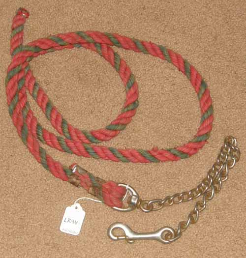 Cotton Lead Rope with Chain Rope Lead with Chain Stud Chain Red/Green 5/8" x 7'
