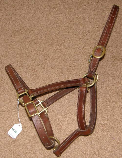 Adjustable Leather Halter with Throat Snap Track Halter Cob Yearling Horse