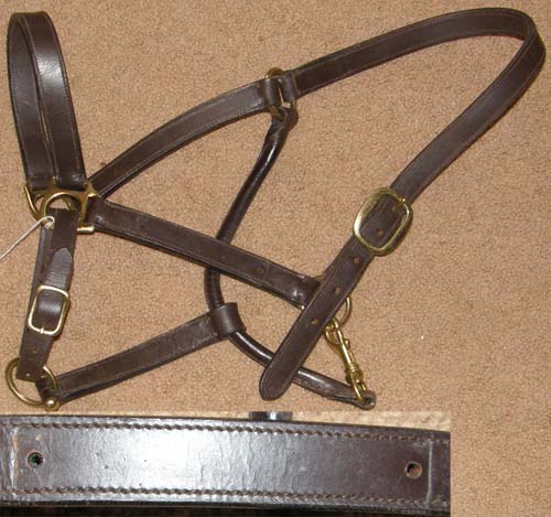 Adjustable Leather Halter Track Halter Horse Halter with Throat Snap