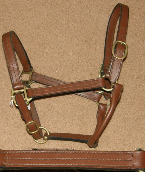 1" Adjustable Leather Halter with Throat Snap Track Halter Horse Halter Brown