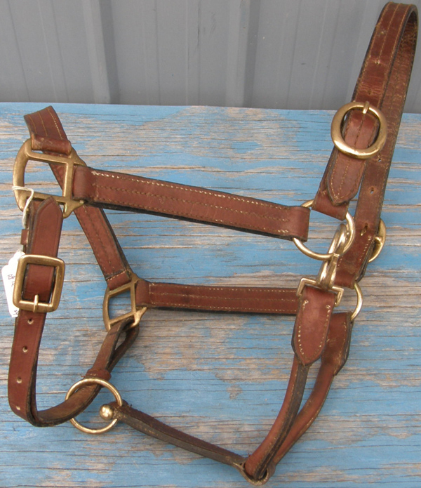 Adjustable Leather Halter with Throat Snap Track Halter Horse Halter Cob/Yearling/Small Horse Brown