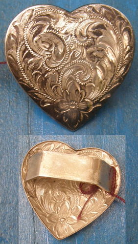 Vintage? Engraved Heart Silver Concho Scarf Clip Heart Scarf Slide Silver Piece
