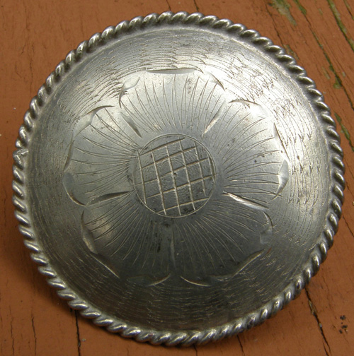 Vintage Silver Trim Piece Screw Back 2” Concho Engraved 5 Petal Poppy Concho