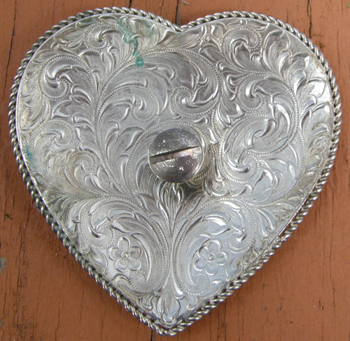 Vintage Silver Trim Piece Screw Back Heart Concho Engraved Heart Concho