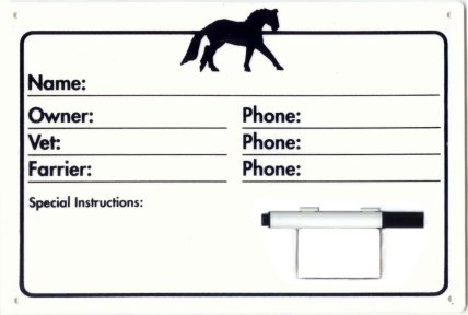 Roma Plastic Name Plate Set with Pen Horse Maintenance Feeding Instructions Stall Plaque Stall Sign Owners Info