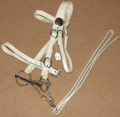 Draft White Leather Show Bridle Draft Show Halter with Bit & Lead with Chain Draft Horse Stallion