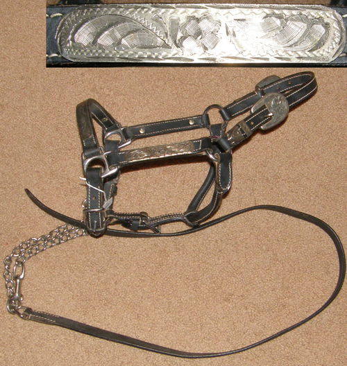Western Show Halter Stock Halter Silver Show Halter Silver Trim & Lead Chain Black Pony/Weanling Horse