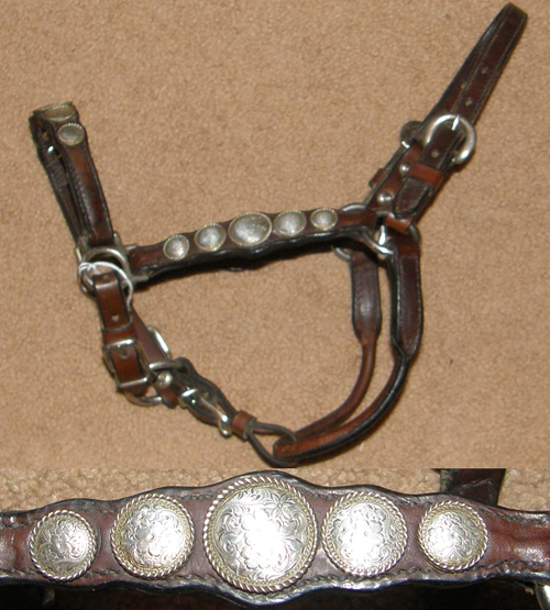Vintage Circle Y Show Halter Western Stock Show Halter with Silver Conchos Pony/Weanling