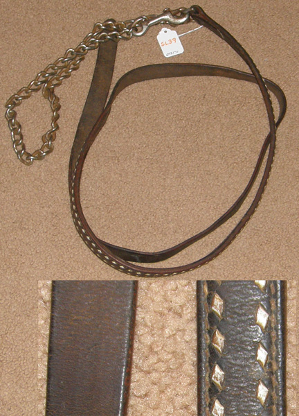 Vintage Buckstitch Leather Lead with Chain 1980s Show Lead w/Chain Buck Stitched Leather with 30” Chain Dark Oil