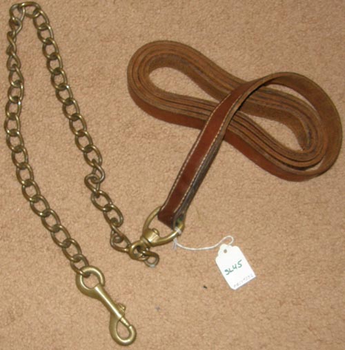 Leather Lead with Chain Stud Chain Show Lead Chain Single Ply Leather Brass 30” Chain Dark Chestnut